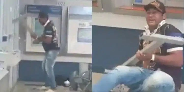 Homem surta por não conseguir sacar FGTS e quebra agência bancária; VÍDEO