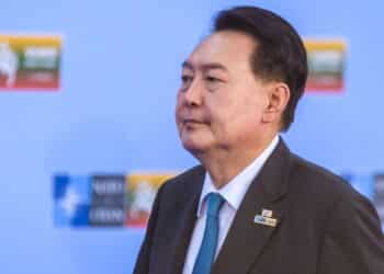 VILNIUS, LITHUANIA. 12th July 2023. Yoon Suk Yeol, President of South Korea, during NATO SUMMIT 2023 doorstep.