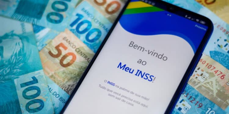 April 26, 2020, Brazil. In this photo illustration the app Meu INSS logo is displayed on a smartphone.