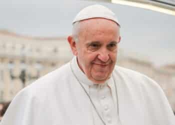 Vatican City, Vatican. February 3, 2016. Portrait of Pope Francis, Jorge Bergoglio, during the tour of St. Peter's Square.