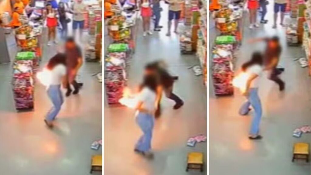 VÍDEO: celular explode no bolso de mulher e assusta clientes em supermercado