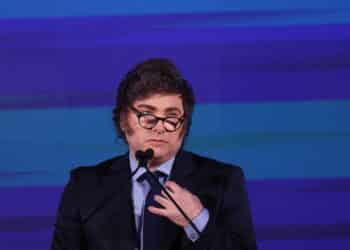 Rome, Italy 14.12.2024:  Argentine president Javier Milei speaks during the political event organized by the governing party Fratelli D'Italia called Atreju 2024 at the Circo Massimo in Rome