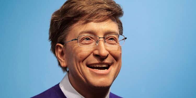 BUKOVEL, UKRAINE, OCTOBER 13, 2022: Wax figure of William Henry Gates, world-famous American business magnate, investor, philanthropist, writer and co-founder of Microsoft technology corporation