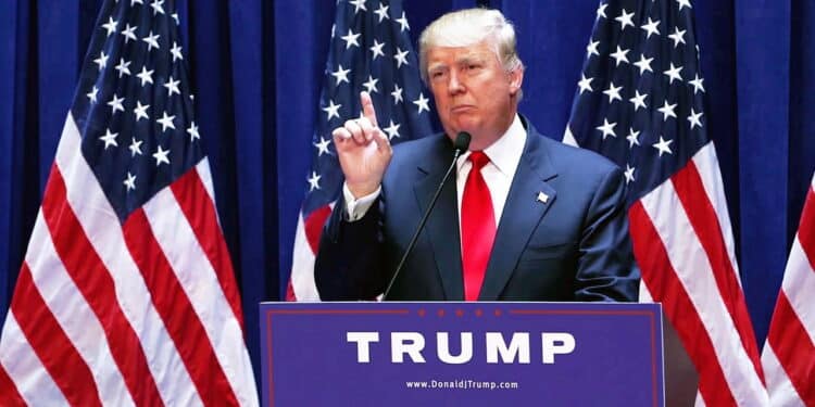 Washington, DC / USA - June 16 2015: Donald Trump's Presidential Announcement Speech, angry serious look with finger gesture.