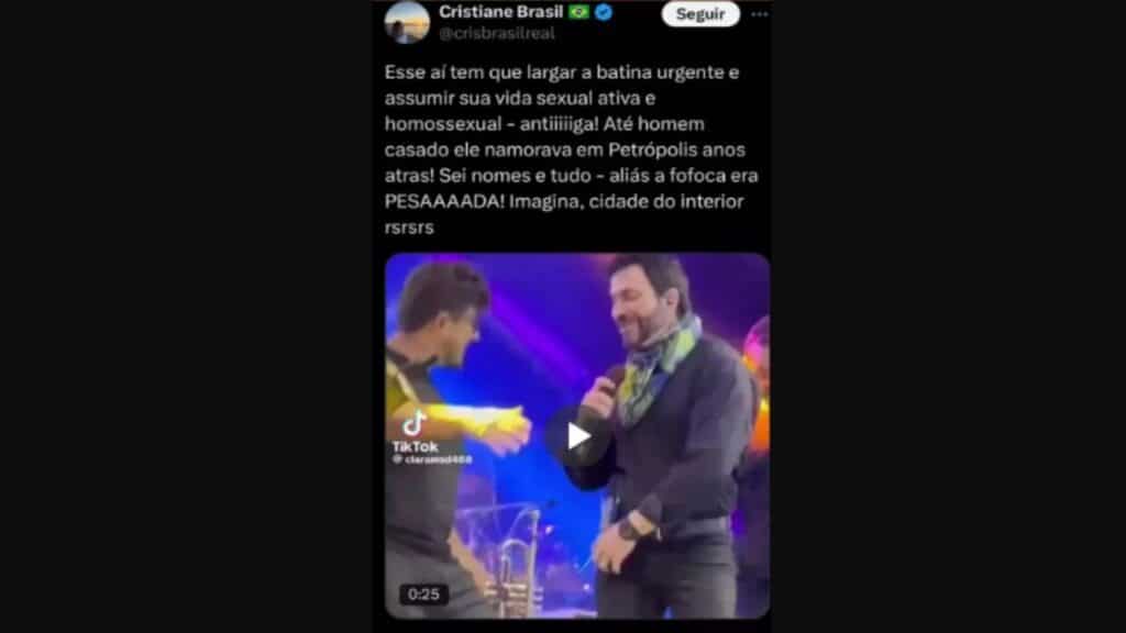 Cristiane Brasil afirma que padre Fábio de Melo é gay e revela suposto romance secreto