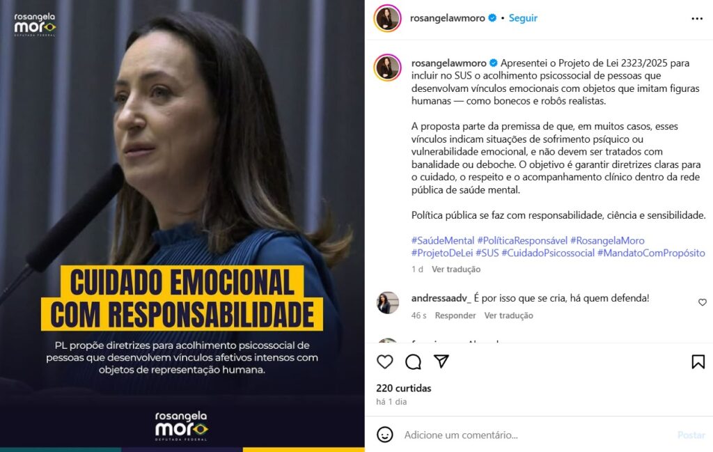 Projeto de Rosangela Moro prevê atendimento psicológico no SUS para "pais" de bonecas reborn