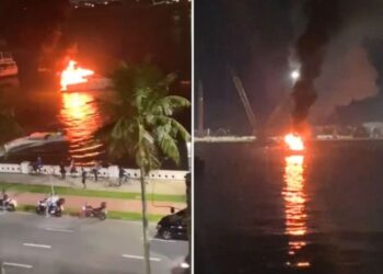 Embarcação incendeia no litoral de Santos com duas pessoas a bordo