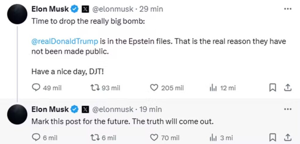 Musk apaga tuíte que ligava Trump a Epstein após 'guerra' nas redes