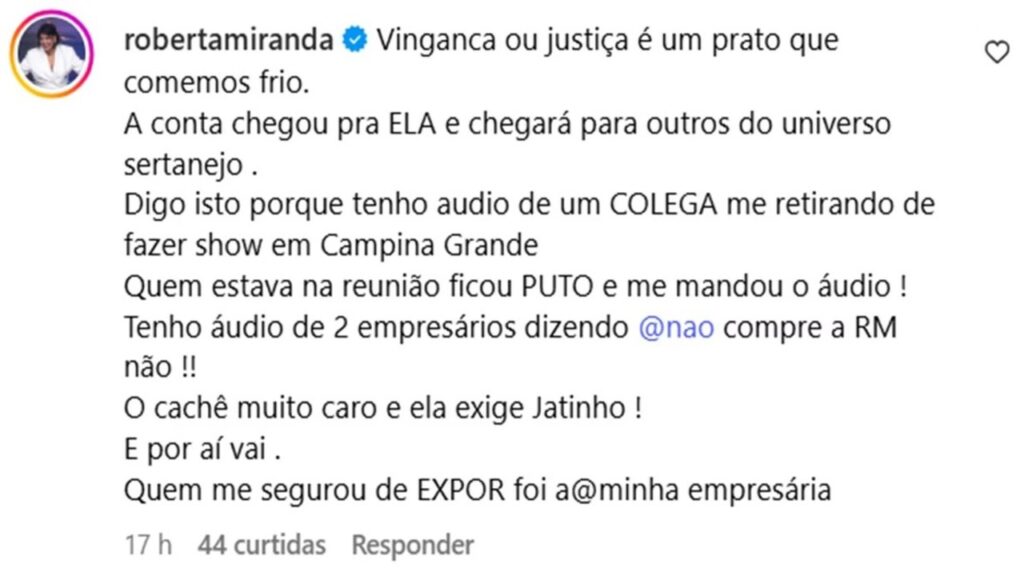 Climão: Roberta Miranda expõe Dona Ruth e revela bastidores do meio musical