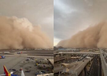 Forte tempestade de poeira transforma cenário de aeroporto e vídeo chama atenção