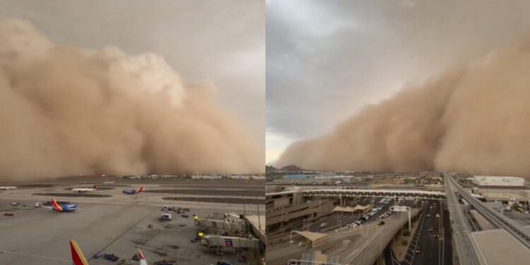 Forte tempestade de poeira transforma cenário de aeroporto e vídeo chama atenção