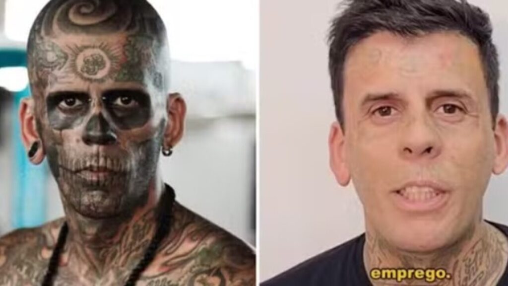 Homem conhecido como 'mais tatuado do Brasil' surge irreconhecível e choca fãs