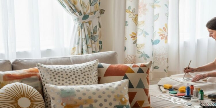 Como dar um visual novo às suas cortinas e almofadas com técnicas de pintura fáceis