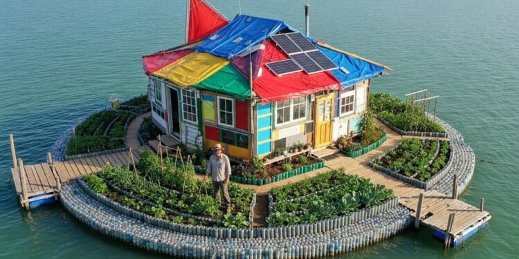 Homem constrói ilha com 150 mil garrafas plásticas e prova que lixo pode virar lar