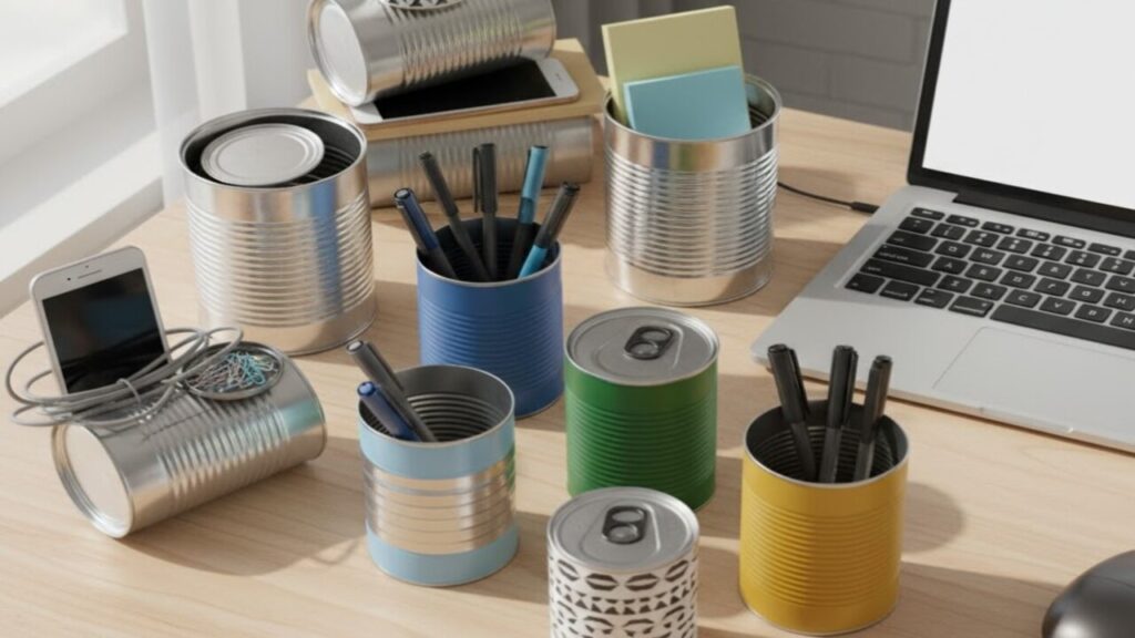 Como transformar latas em soluções práticas para organizar seu escritório