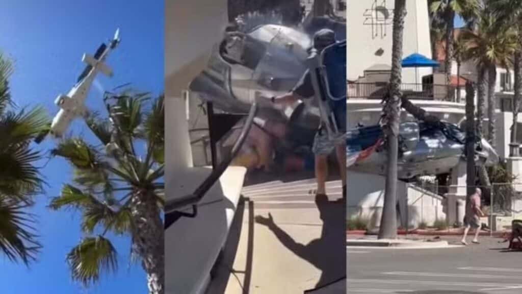 Helicóptero cai em praia lotada e deixa população em choque