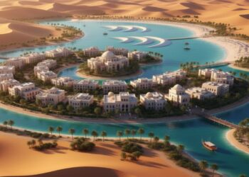 A cidade 'exótica' no deserto árabe com canais que levam ao mar e praias artificiais