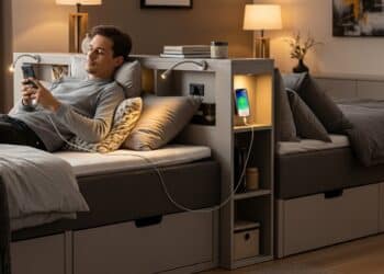 Cama multifuncional permite portas USB para carregar smartphone