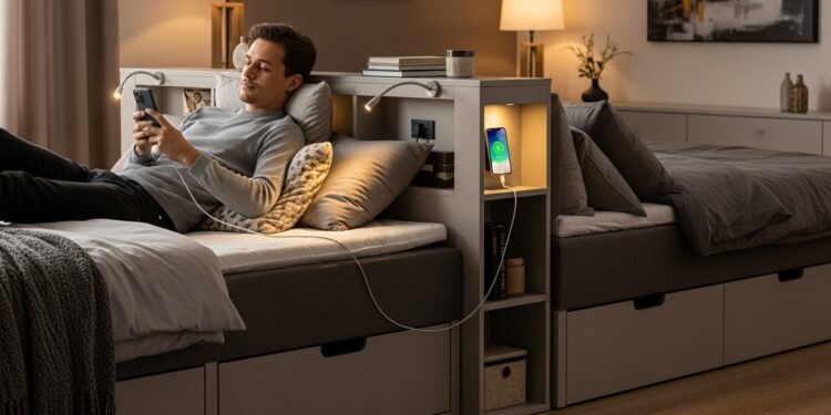 Cama multifuncional permite portas USB para carregar smartphone