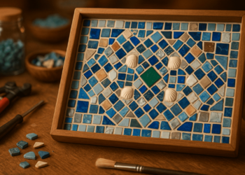Bandeja decorativa com mosaico fácil de fazer e valoriza qualquer ambiente