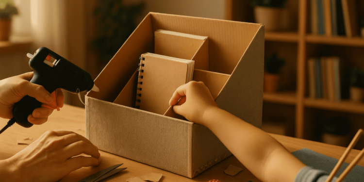 Reaproveite caixa de sapato e crie um porta-livros fácil e decorativo