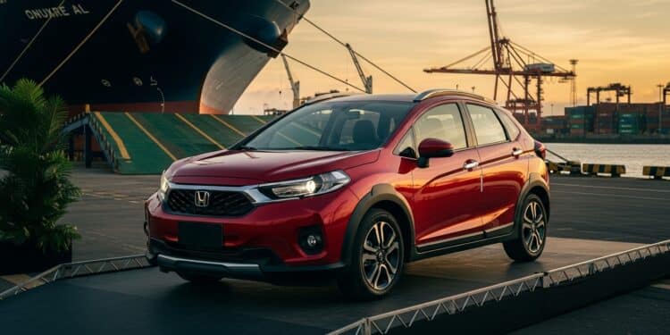 Conceito de um novo modelo Honda desembarcando no porto do Rio de Janeiro
