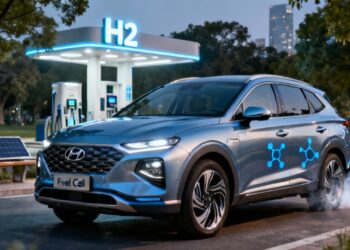 Imagem ilustrativa com foco em mostrar um modelo representativo de um carro movido a hidrogênio