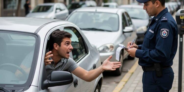 Motorista discutindo com oficial por aplicação de multa