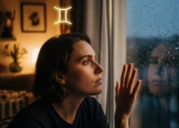 Pessoa olhando pela janela em uma chuva