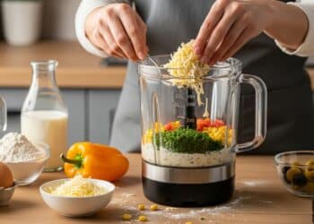 Preparando massa de bolo salgado no liquidificador