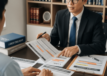 Advogado explicando indenização ao trabalhador