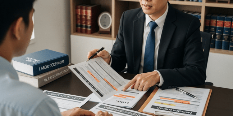 Advogado explicando indenização ao trabalhador