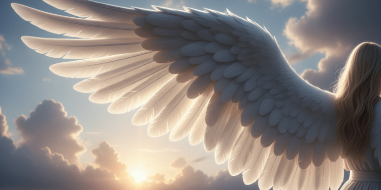Asa de anjo em foco aos céus