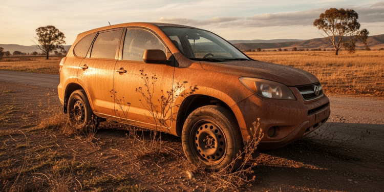Carro em meio a estrada enferrujado
