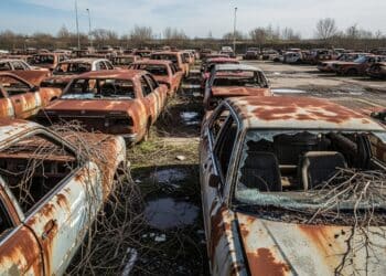 Carros abandonados e enferrujados ilustrativo