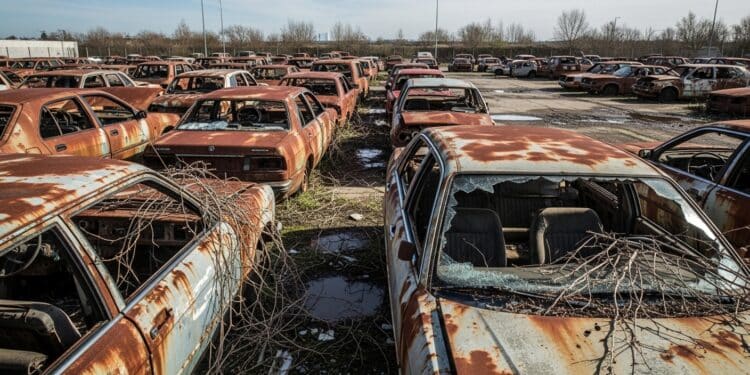 Carros abandonados e enferrujados ilustrativo