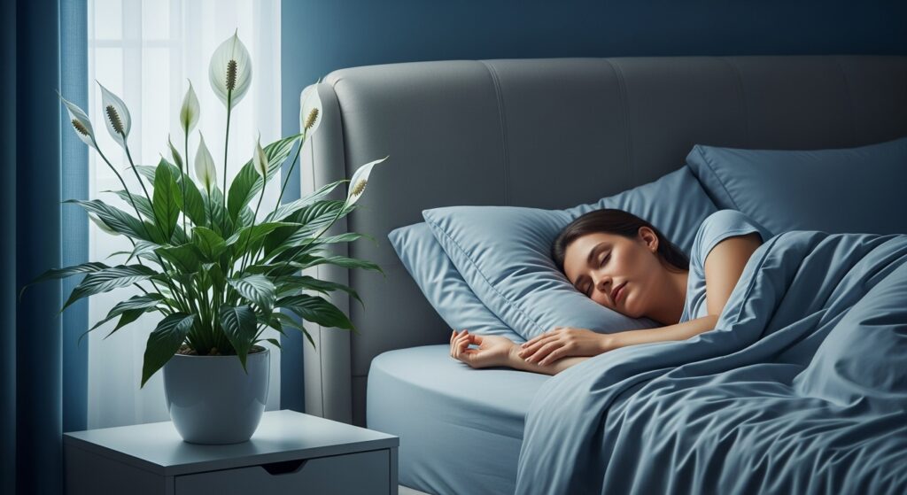 Dormindo calmamente com a planta lado