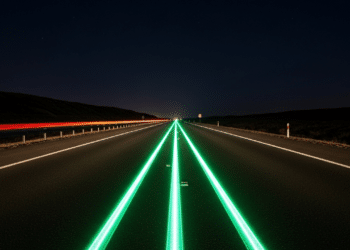 Estradas com faixas brilhantes de verde de forma ilustrativa