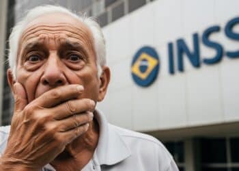 Idoso surpreso em frente ao INSS