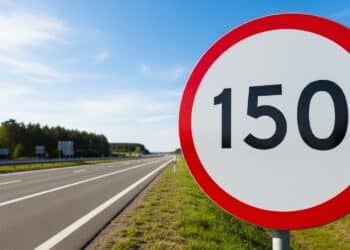 Placa de 150 km/h de limite de velocidade