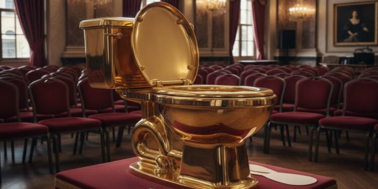 Vaso sanitário de ouro é arrematado durante leilão em Nova York e valor surpreende