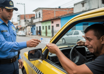 Motorista entregando CNH pela janela do seu carro
