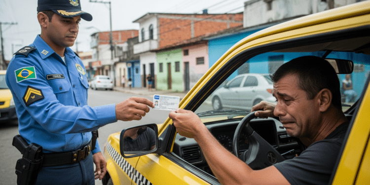 Motorista entregando CNH pela janela do seu carro