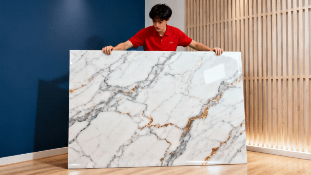 Adeus ao azulejo: a tendência das placas que imitam mármore para reformas sem sujeira