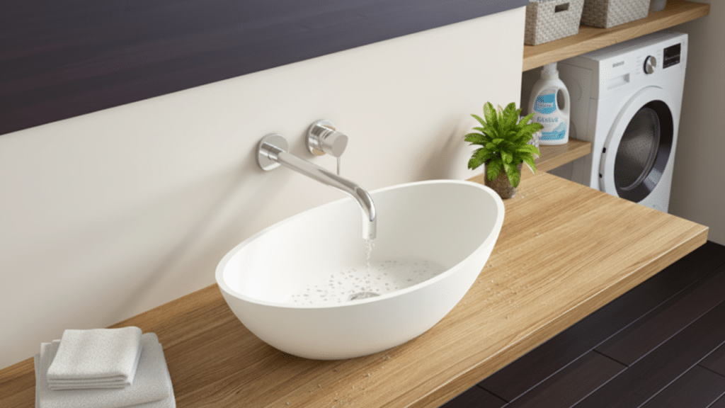 Adeus, tanque de lavar roupa: a nova tendência são as pias de sobrepor em casas pequenas e modernas