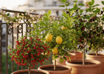 Cultive miniárvores frutíferas na varanda e colha frutas frescas diariamente, transformando seu espaço em um pomar urbano vivo.