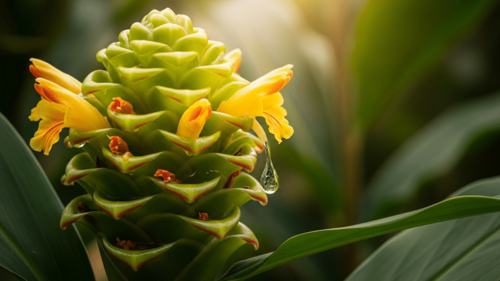 A flor de gengibre calmante que além de hidratar o cabelo, entrega brilho natural sem esforço