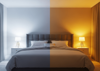 Luz branca traz energia e clareza; luz amarela aquece e deixa tudo mais convidativo e aconchegante.