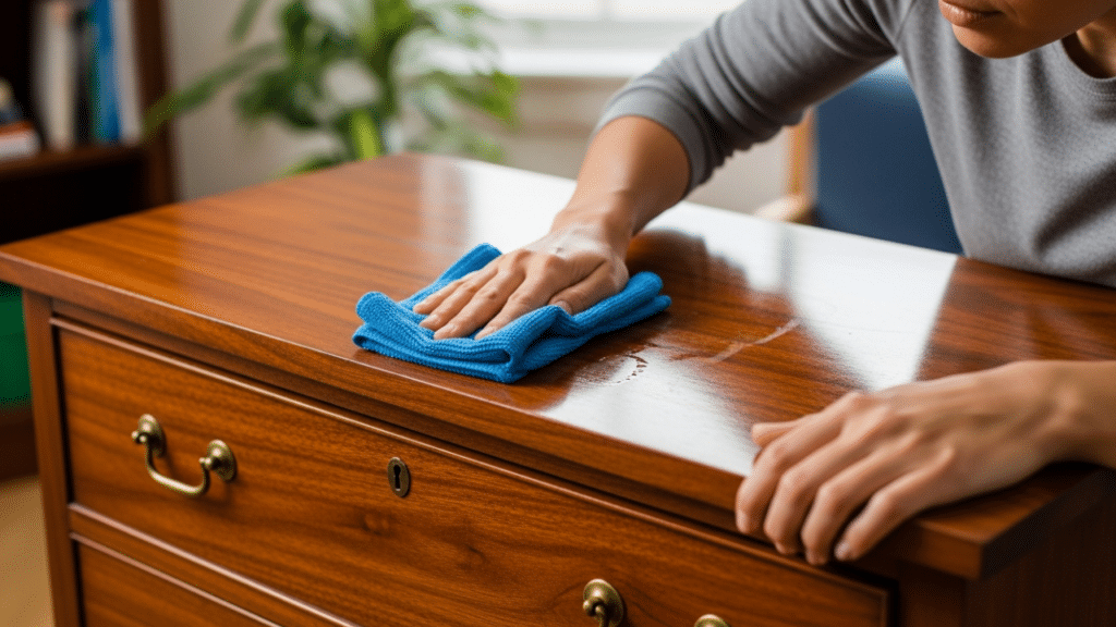O truque para deixar seu móvel de madeira perfumado e brilhoso usando óleo de peroba com amaciante