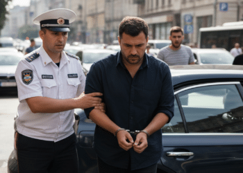 Homem sendo preso por agente oficial